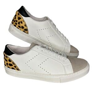 Steven by Steve Madden Parody White Leopard Lace Up Low Top Sneaker Size 10